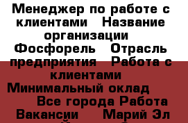 Менеджер по работе с клиентами › Название организации ­ Фосфорель › Отрасль предприятия ­ Работа с клиентами › Минимальный оклад ­ 26 000 - Все города Работа » Вакансии   . Марий Эл респ.,Йошкар-Ола г.